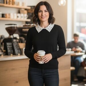 Adrianna Papell Black Sweater with Polka Dot Collar